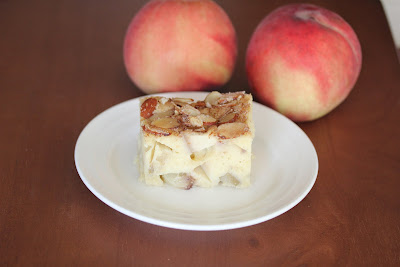 photo of a slice of White Peach Buckle on a plate