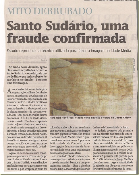 Santo Sudário uma fraude confirmada 2009