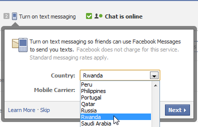 Facebook Messages turn on SMS