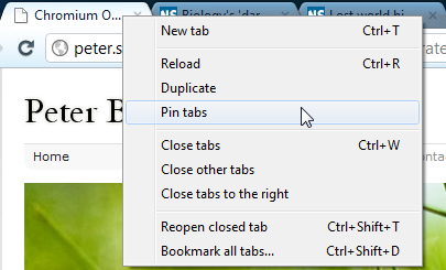 Google Chrome context menu for tab group