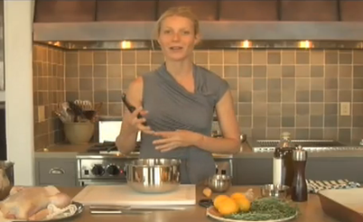 Gwyneth Paltrow Cooking Roasted Chicken and Potatoes