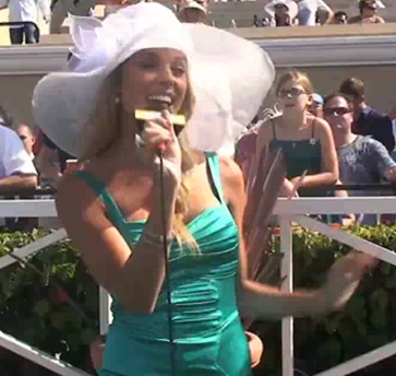 Carrie Prejean, Dethroned Miss California, Sings With Bing at a Del Mar racetrack in California picture