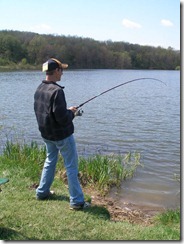 Keith Reeling in a catfish - Lake Aurthur - 5-7-11