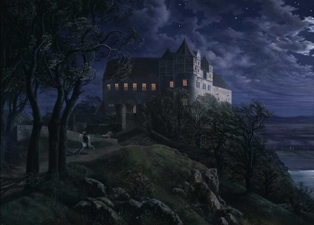 Burg Scharfenberg at Night - Ernst Ferdinand Oehme — Google Arts & Culture