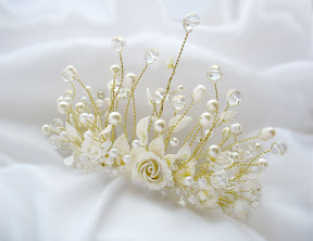 Изделие. Свадебная диадема-корона с использованием цветов и листьев из FIMO 