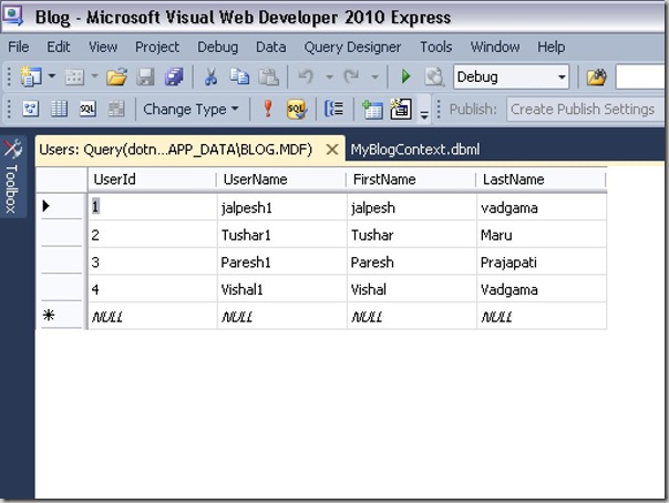Table data for linq to SQL Linq Data source example