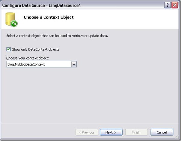Select Linq-To-SQL Class for Linq Data Source