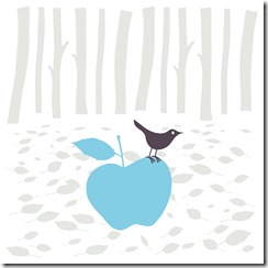 bird and blue apple