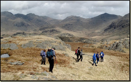 Descending from Hard Knott, with Bowfell to the right