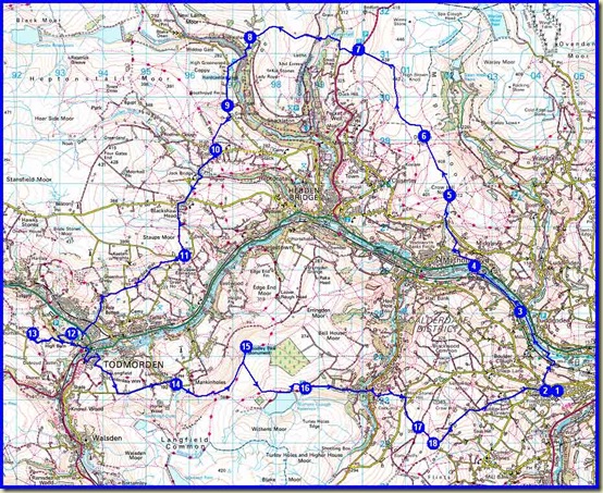 Our Calderdale Hike route - 2011 - 43km, 1750 metres ascent, 7 hours 37 minutes