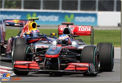 Jenson Button (GBR) McLaren MP4/25 leads Mark Webber (AUS) Red Bull Racing RB6.
Formula One World Championship, Rd 8, Canadian Grand Prix, Race, Montreal, Canada, Sunday 13 June 2010.