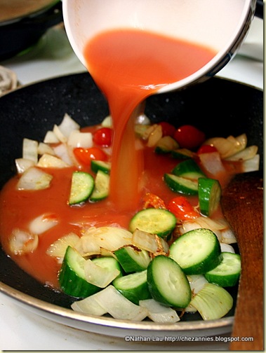 Pouring Sweet Sour Sauce on Vegetables