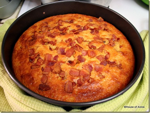 Cornbread with Bacon Coming Out of the Oven