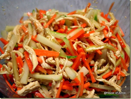 Japanese Salad with Cucumbers Carrots Chicken Sesame Seeds