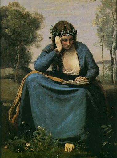 Jean Baptiste Camille Corot [ La Liseuse couronnée de fleurs ou La Muse de Virgile ] 1845