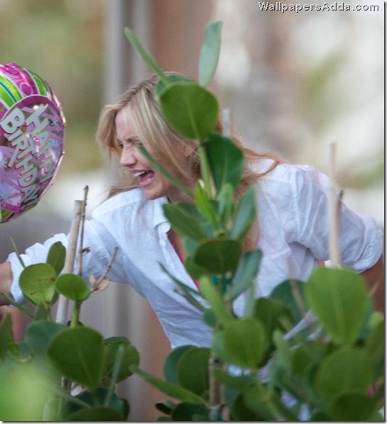 Cameron Diaz Fights Birthday Balloons Poolside OIZ1v52JSPal