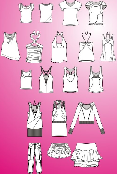 Templetes Femininos em Corel Draw - Camisetas, camisas, vestidos, tops, jaqueta, calça, bermuda e saia