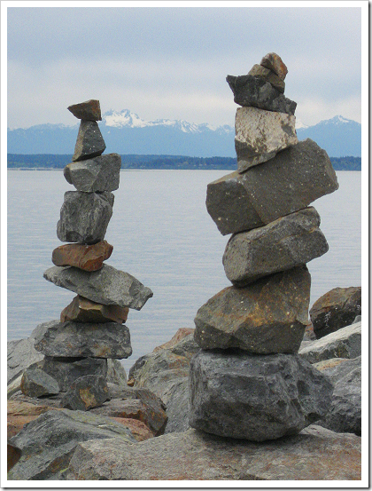 Rock stacks on Elliott Bay