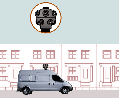 Google Street View: multiple-lens camera mounted on vehicle