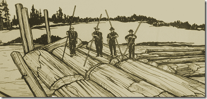 English Boom Historical Park: loggers at a log boom