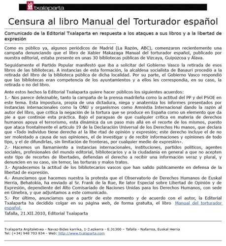 comunicat Txalaparta 291210 censura espanhòla