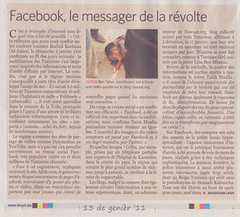 Facebook e la revolucion jasmina LeSoir 130111