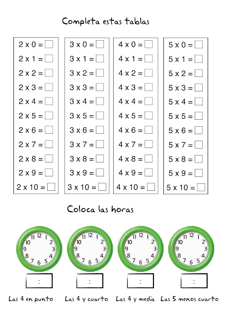 FICHAS EJERCICIOS TABLAS DE MULTIPLICAR