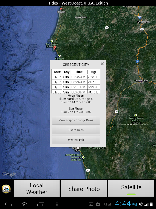 Android application West Coast Tides - CA to Wash screenshort