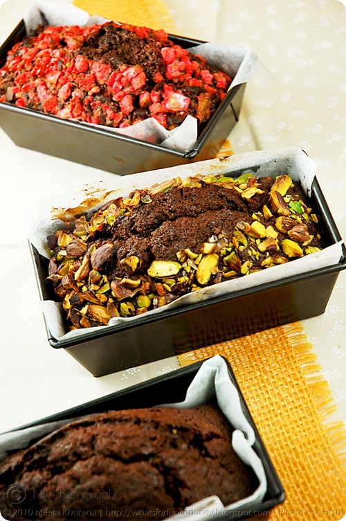 Rich Chocolate Banana Breads with Pistachios, Pink Praline and Au Naturel (01) by MeetaK