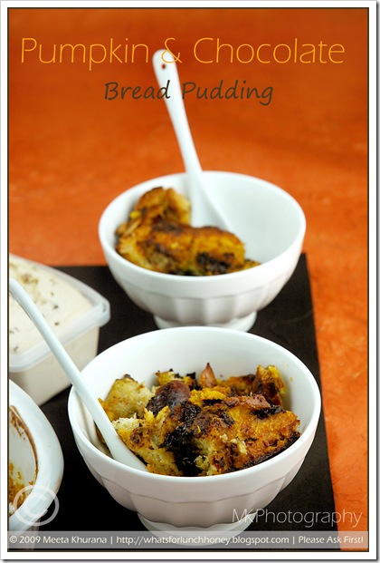 Roasted Pumpkin and Chocolate Bread Pudding