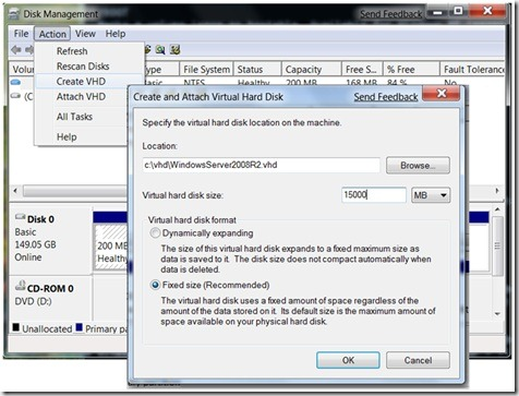Montando un VHD en Windows 7