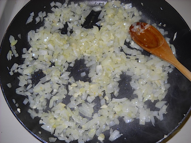onions and garlic in pan 