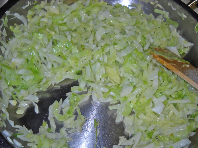 sauteed cabbage in pan 