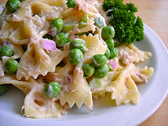 Close up of Tuna Pasta Salad with Peas