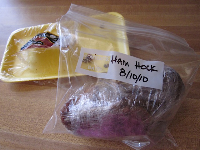 left over ham hock placed in ziplock bag to freeze 
