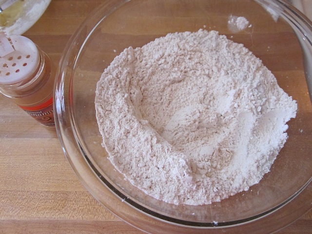 dry ingredients in clear mixing bowl 