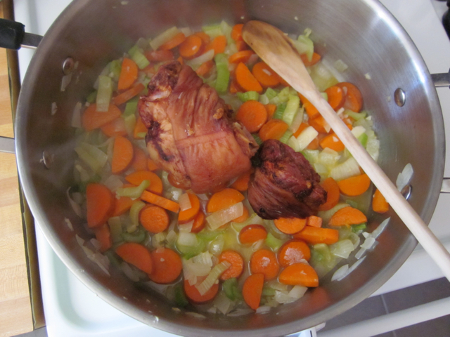 add ham hock to soup pot