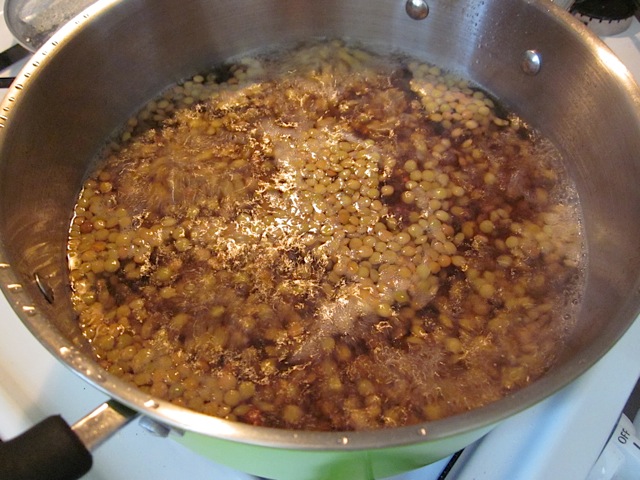 lentils boiling in pot 