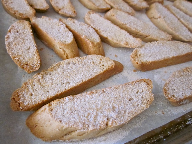 cinnamon spice biscotti on baking sheet 