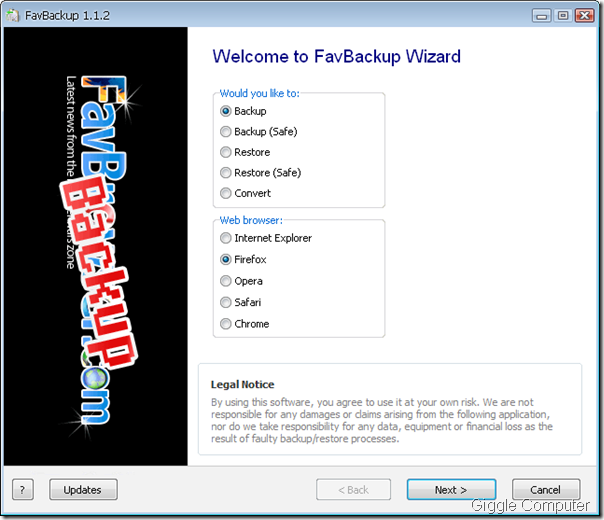 FavBackup - Main Window