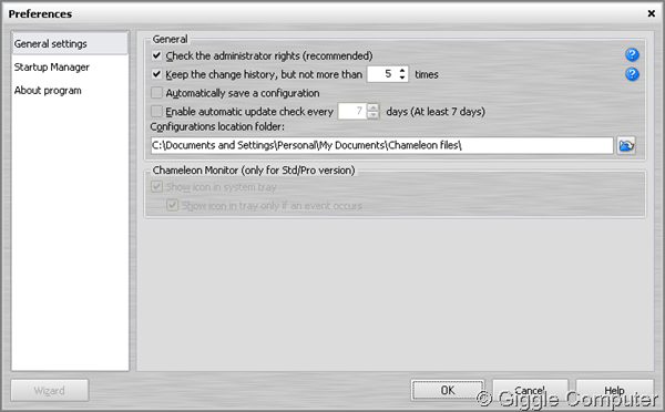 Chameleon Startup Manager - Preferences - General settings