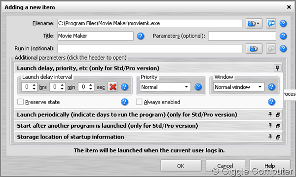 Chameleon Startup Manager - Add a new item