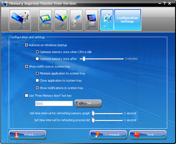 Memory Improve Master - Configuration Settings