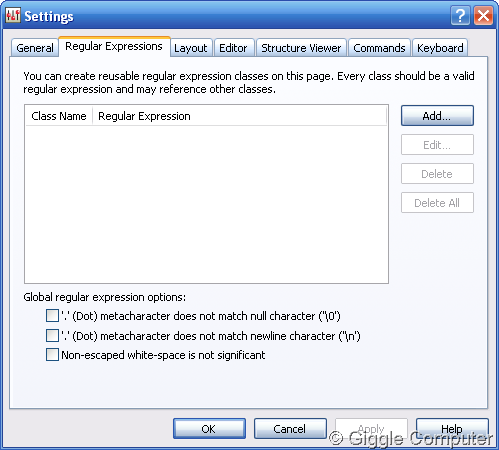 Regular Expressions Settings