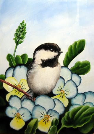 oil chickadee painting