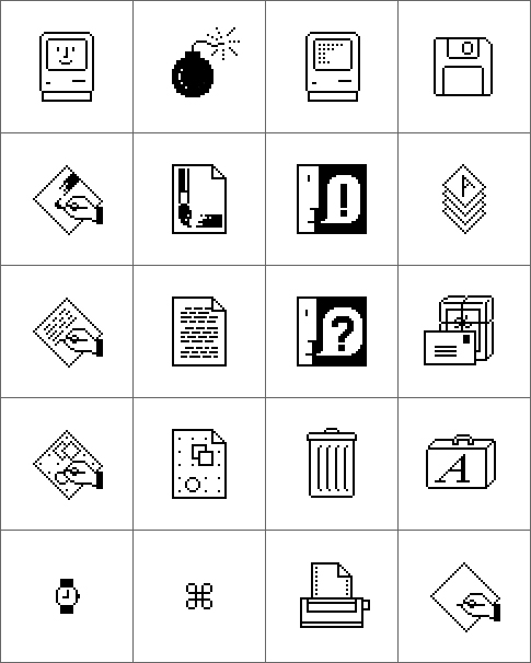 Original Macintosh Icon samples by Susan Kare Original Macintosh Icon samples by Susan Kare