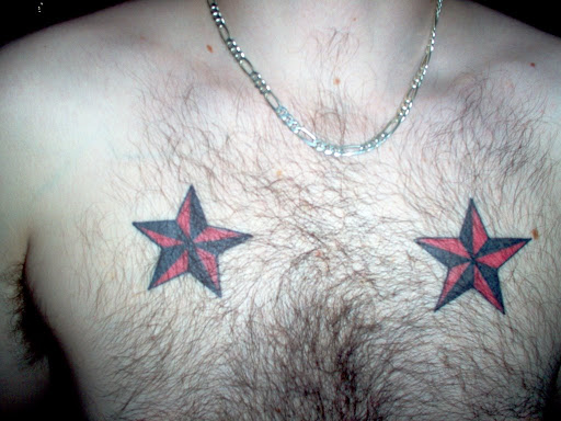  <br />Chest tattoo stars balanced left-right