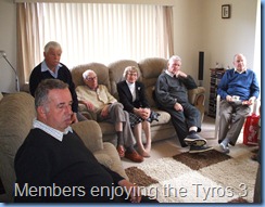 Ken Mahy, Jim Bickner, Neil Adams, Doreen Comyns, Alan Wilkins and John Beales enjoying the Tyros 3 being played