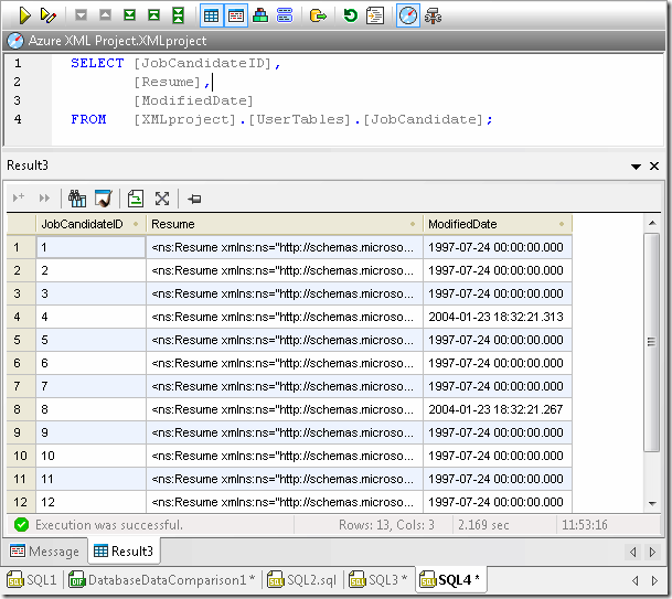 Select query and Results viewed in DatabaseSpy