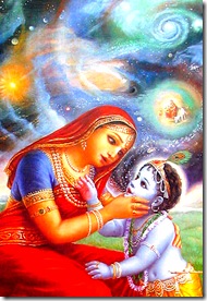 Mother Yashoda seeing the universal form inside Krishna's mouth